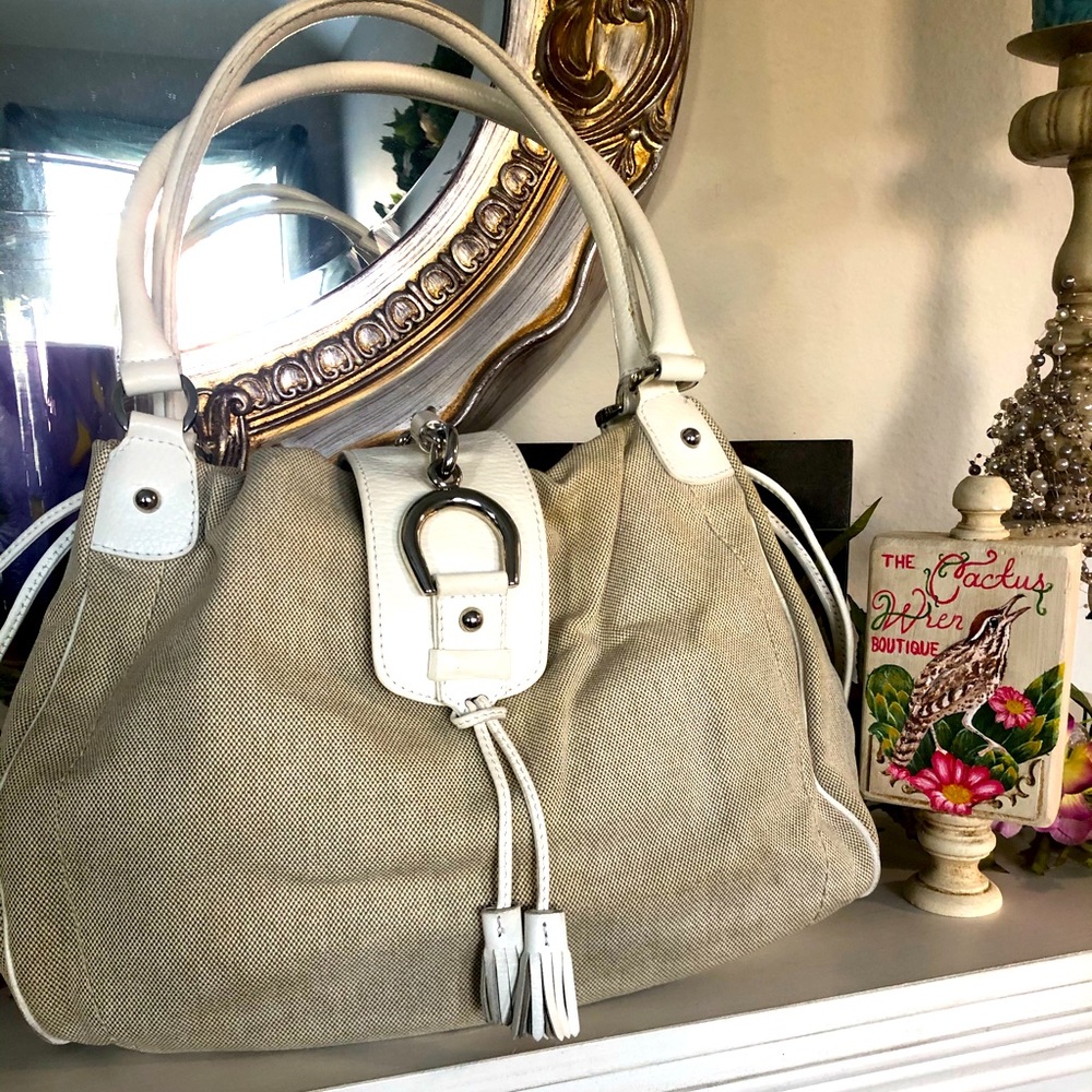 BUTI white leather and burlap hobo bag